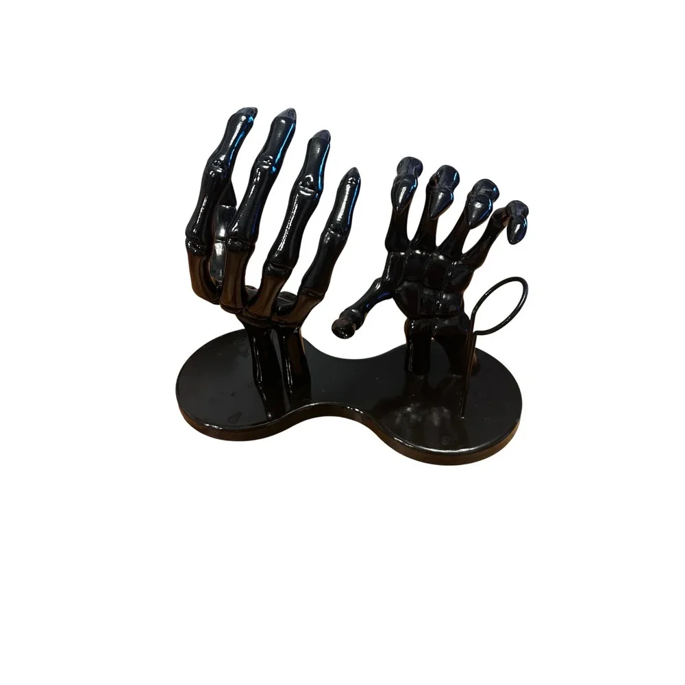 Hyde & Eek Skeleton Hands Wine Bottle Holder Glossy Black Halloween Goth Decor